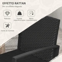 Set da Giardino 3 Pezzi con 2 Sedie con Cuscini e Tavolino con Piano in Vetro, Effetto Rattan Nero