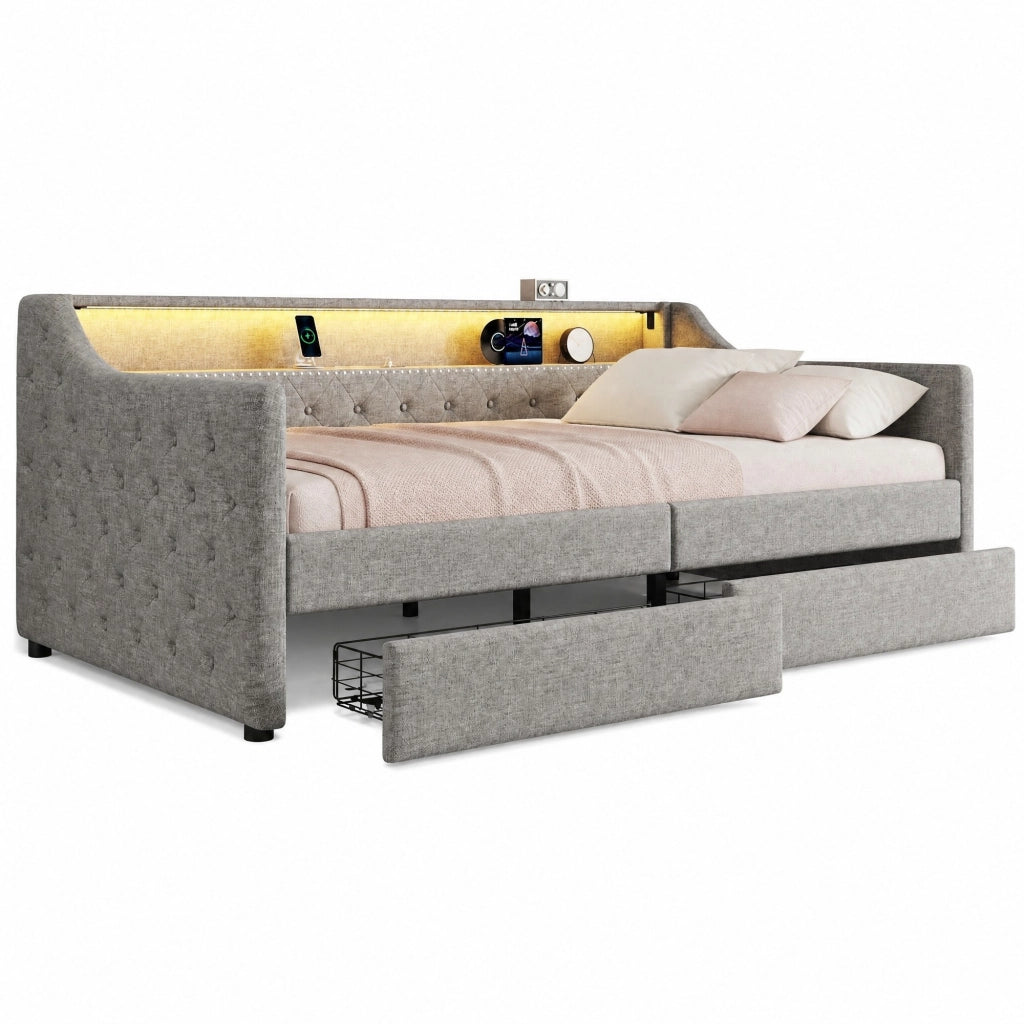 Daybed 90x200 cm con LED, USB e 2 cassetti