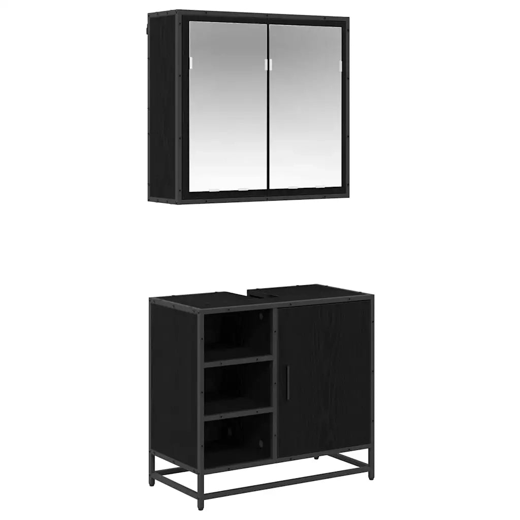 Set di mobili per il bagno 2 pcs Rovere Nero Legno multistrato 3402404