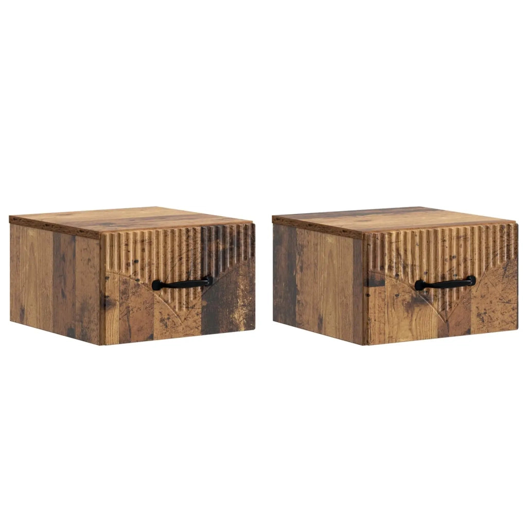 Mobiletto da notte a muro 2 pcs Legno antico 34,5 x 33 x 20 cm 898952