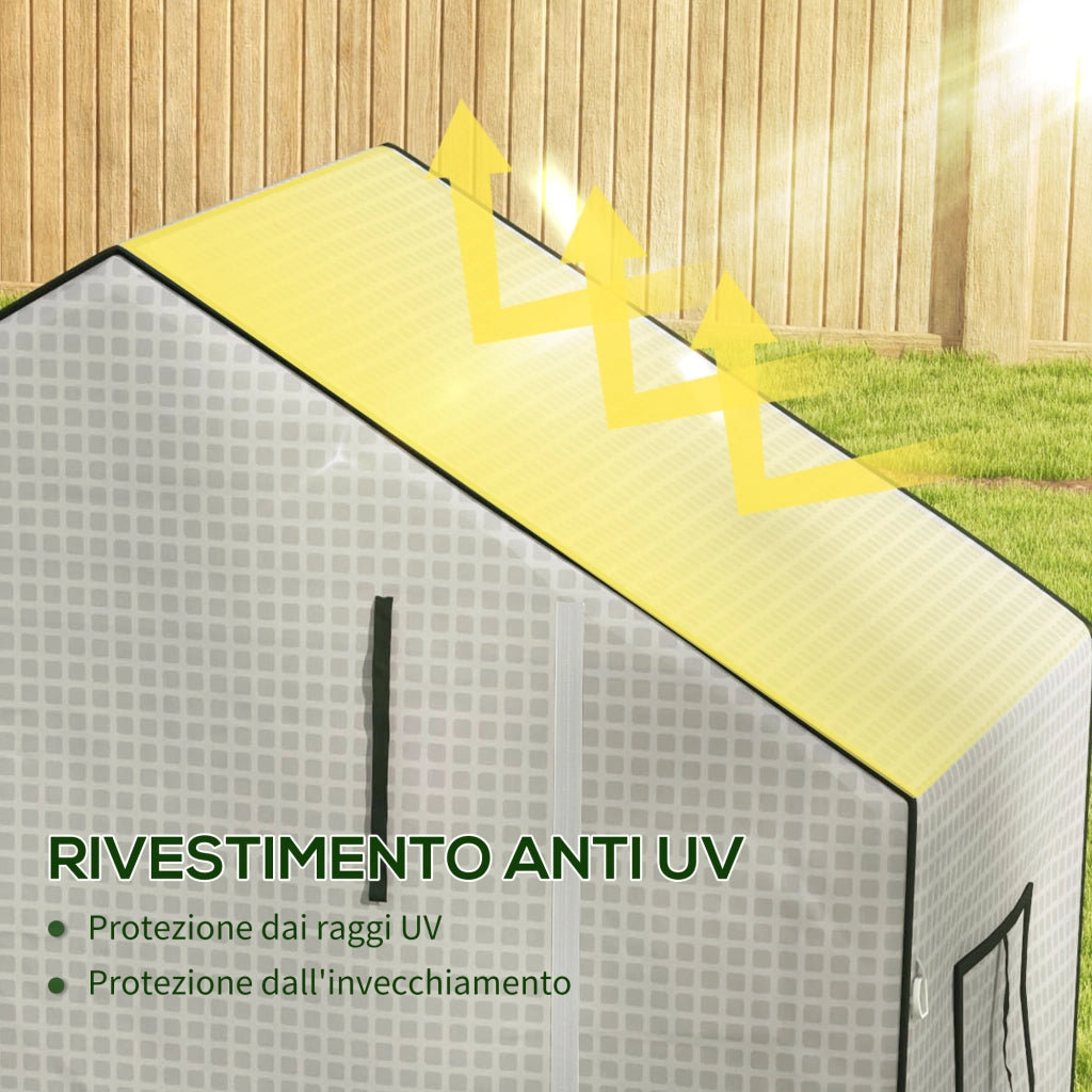 Copertura Serra da Giardino 140x73x190 cm con Porta a Cerniera e Finestre in PE Bianco