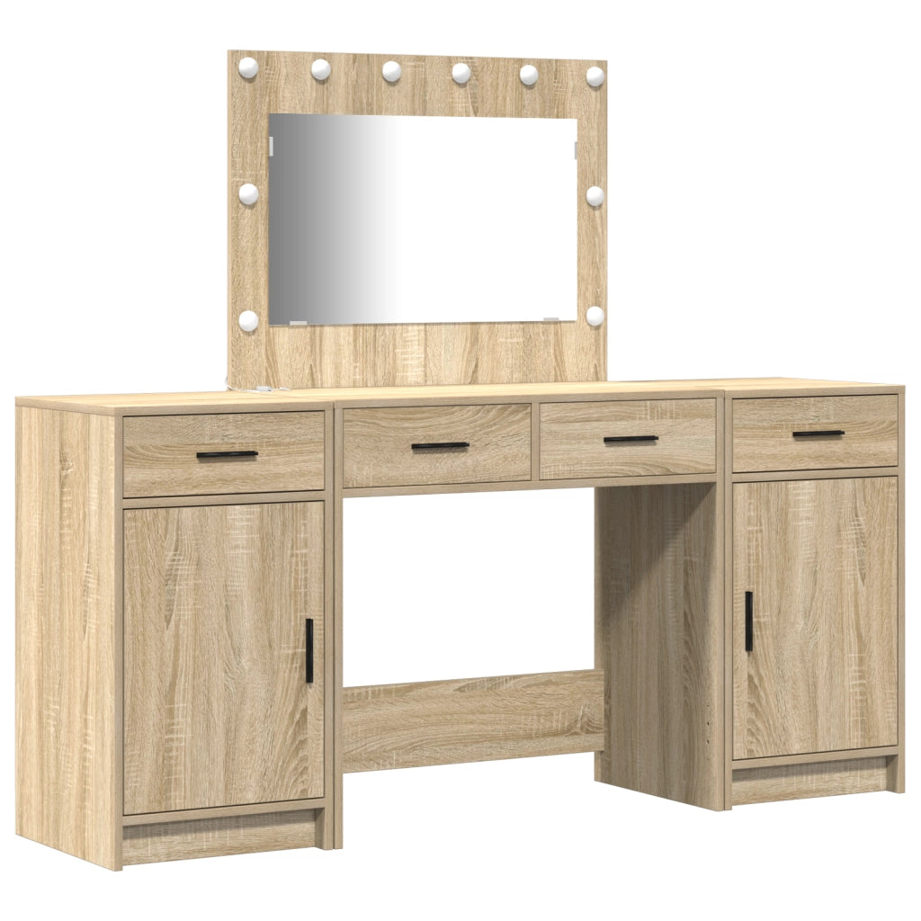 Set di toeletta a 3 pezzi con LED in Rovere Sonoma in legno ingegnerizzato