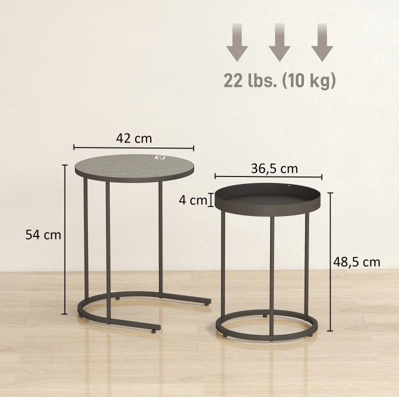 Set di 2 tavolini rotondi impilabili in MDF e metallo grigio