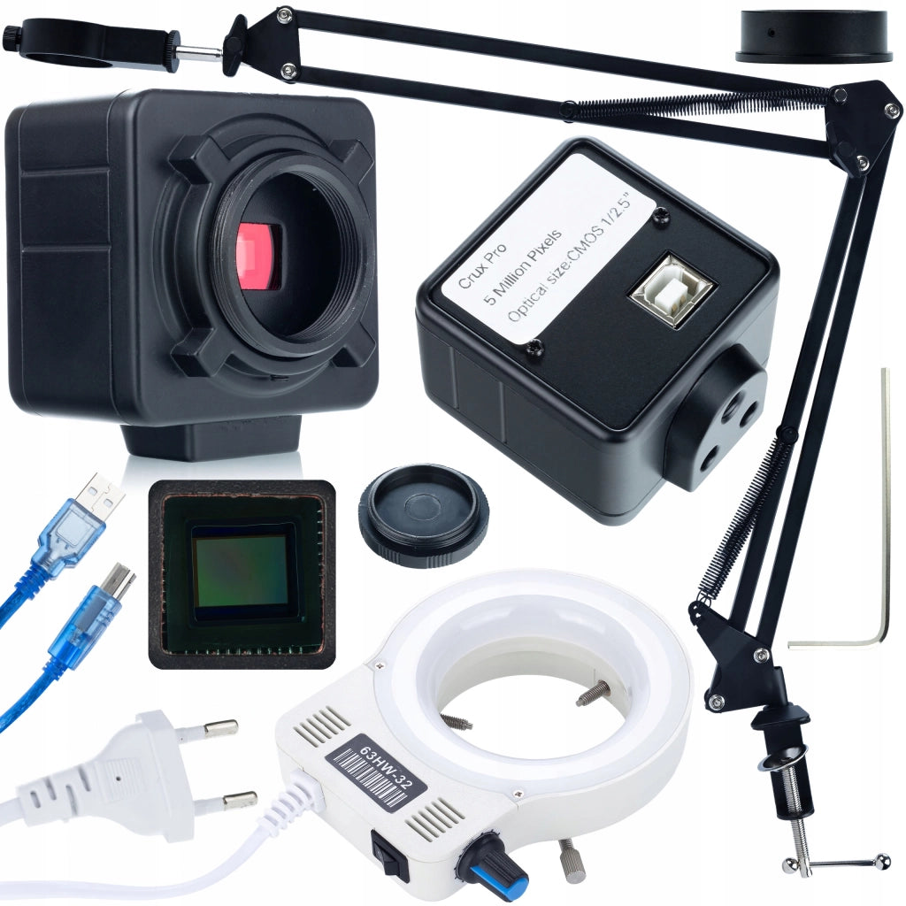 Set Braccio Regolabile per Microscopio Digitale ODM-180X 50mm con Illuminatore 32xLED e Camera Crux PRO KMCP-HDMI-USB