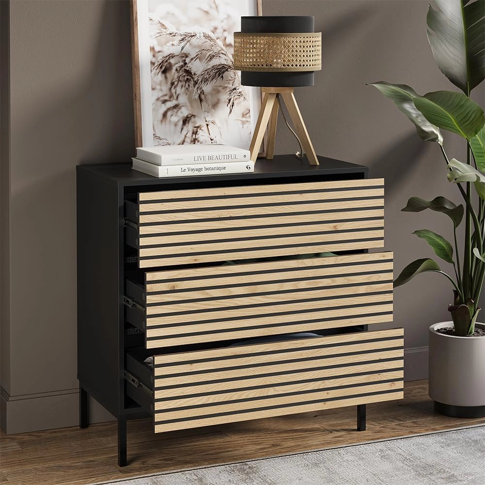 Cassettiera Eliza, Nero/quercia, 80 x 81.2 cm 2 cassetti