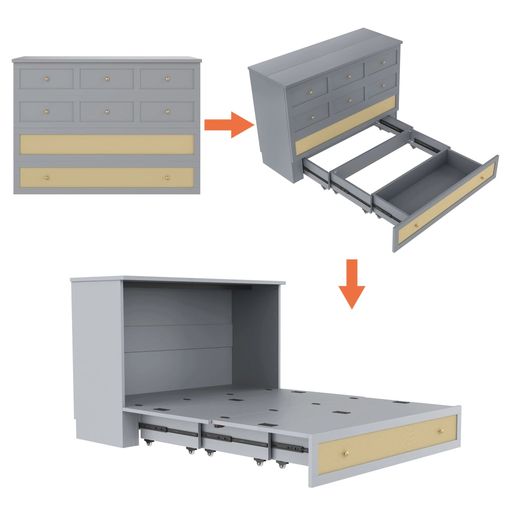 Letto salvaspazio matrimoniale 140×200 cm con USB; presa; cassetti e ripiano; senza materasso; MDF; grigio