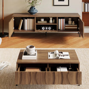 OKWISH Set di 2 Mobili da Soggiorno, Mobile TV e Tavolino con Vani Aperti e Cassetti, MDF Naturale