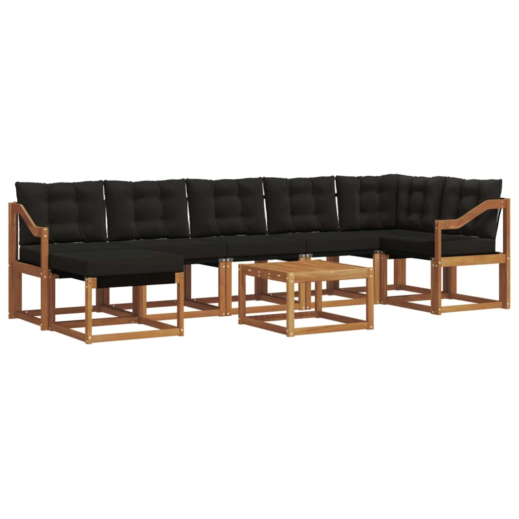 Set di divani da esterno con cuscino 8 pcs Naturale e Nero