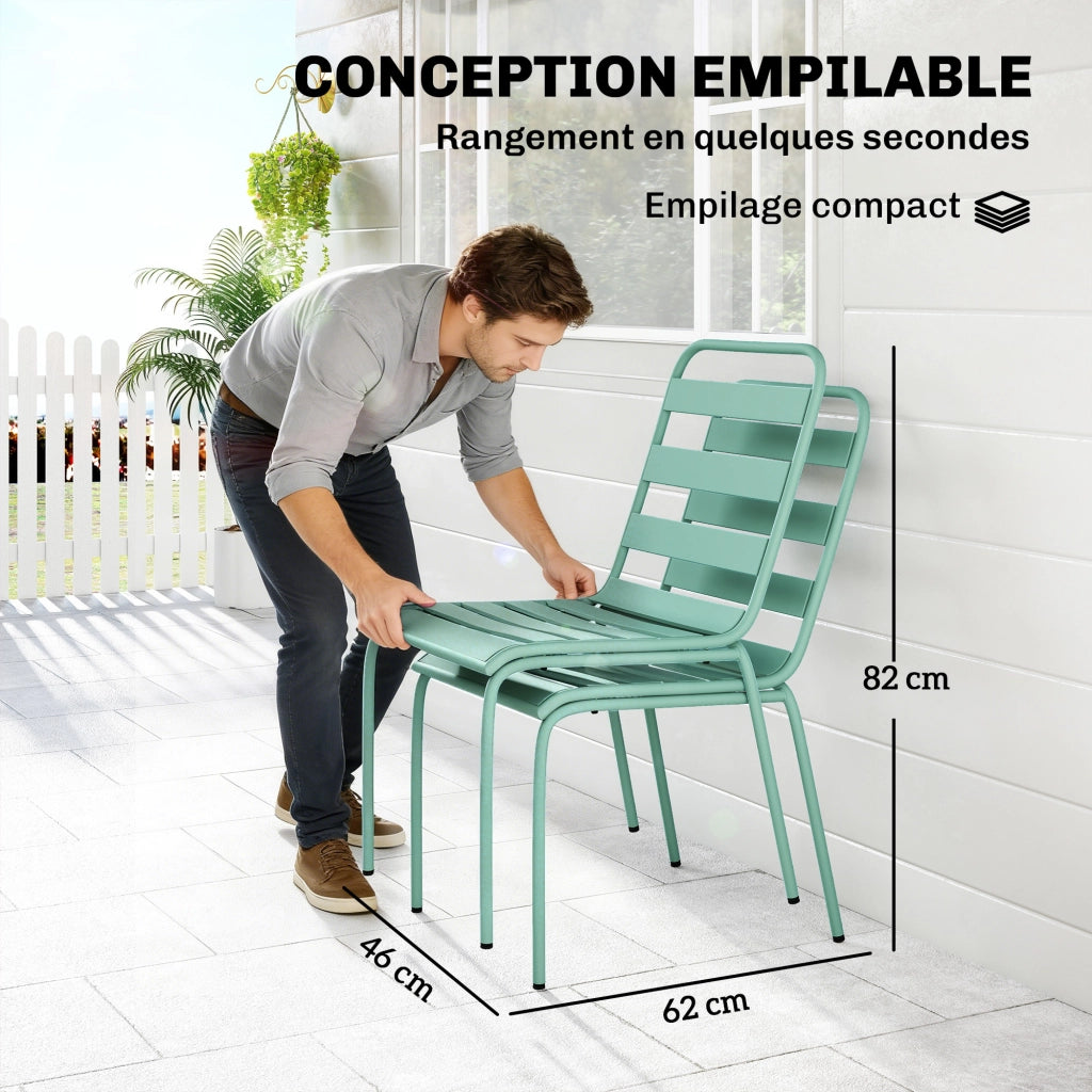 Sedia da giardino impilabile ¨C zephmum ¨C verde, metallo, lotto 2 pezzi