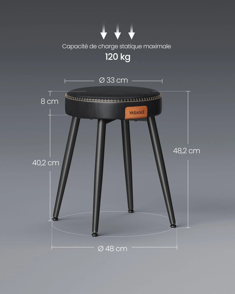 Sgabello da sala da pranzo sedia da cucina sgabello da toeletta similpelle con cuciture stile moderno di metà secolo altezza 48,2 cm soggiorno/ufficio nero 12_0005386