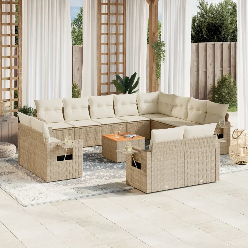Set Divano da Giardino 13 pz con Cuscini Beige in Polyrattan 3224833