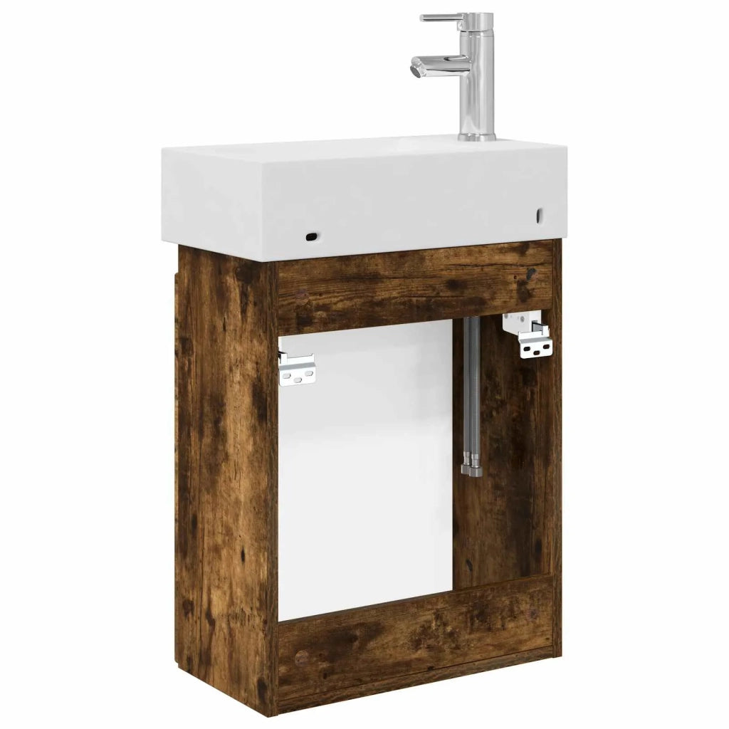 Mobile bagno con rubinetto Rovere Fumo 45,5 x 22,5 x 84 cm 889466