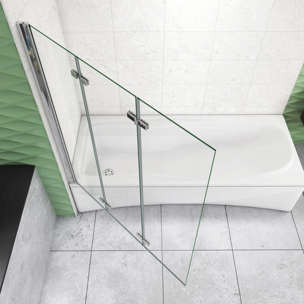 Parete Doccia Per Vasca da Bagno 130x140 cm 3 Ante Movibili Pieghevoli a Libro in Vetro Temperato 6 mm Trasparente Anticalcare Telaio Cromo Lucido