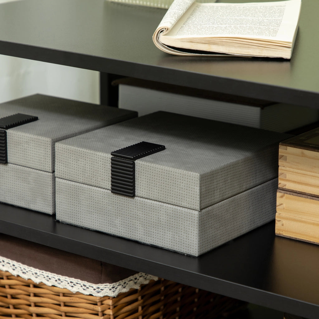 EasyComfort Tavolino da Caffè Asimmetrico in Legno con Ripiani e Piedini Regolabili, 60x60x45cm, Nero
