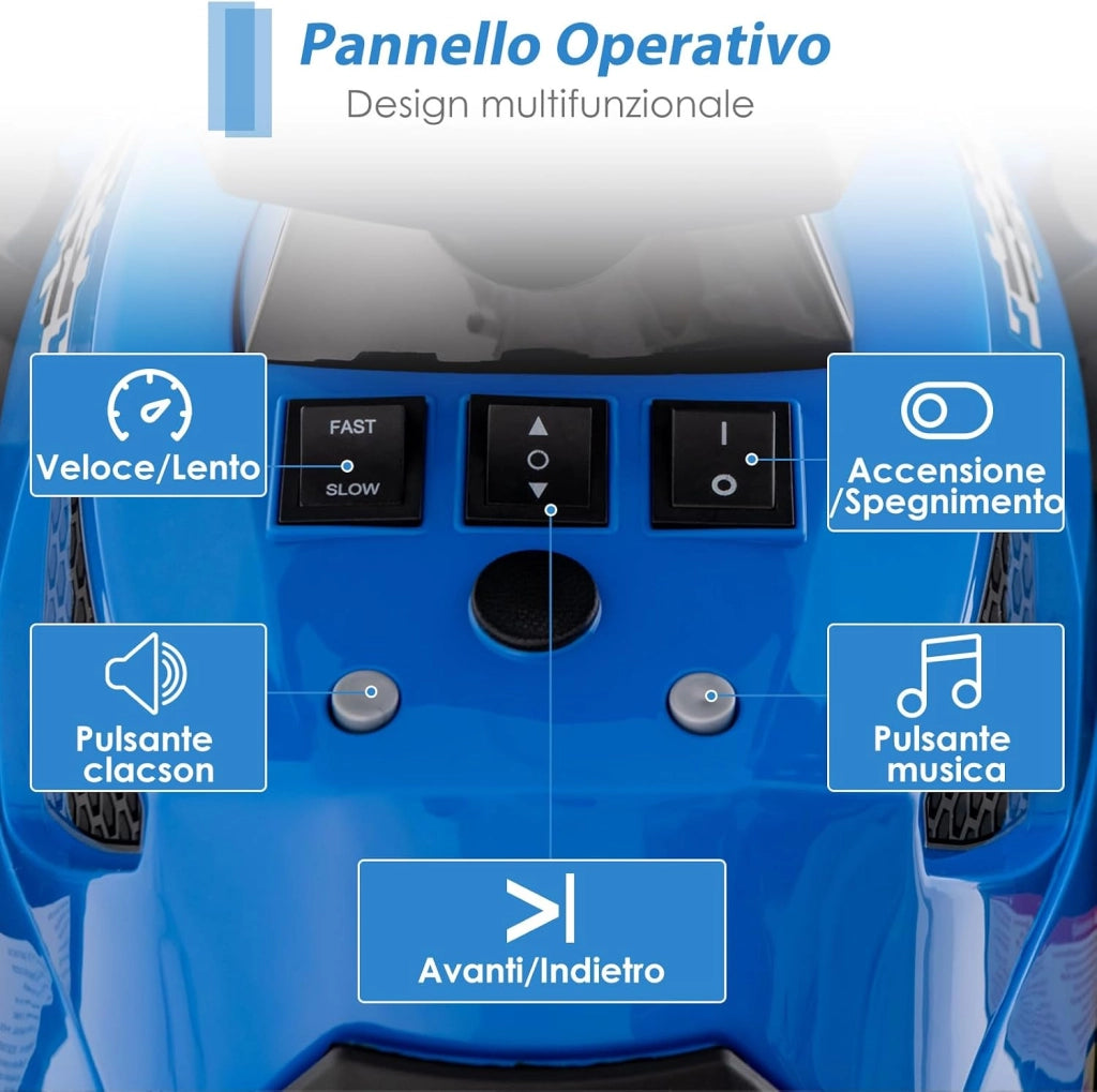 12V Quad Elettrico per Bambini, Auto Elettrica Cavalcabile con Luci LED Musica e Pedale, 2,2-4,3 km/h, Quad Regalo per Bambini 3-8 Anni (Blu)
