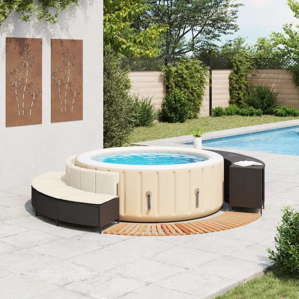 Bordo per Spa Nero in Polyrattan e Legno Massello di Acacia 3270644