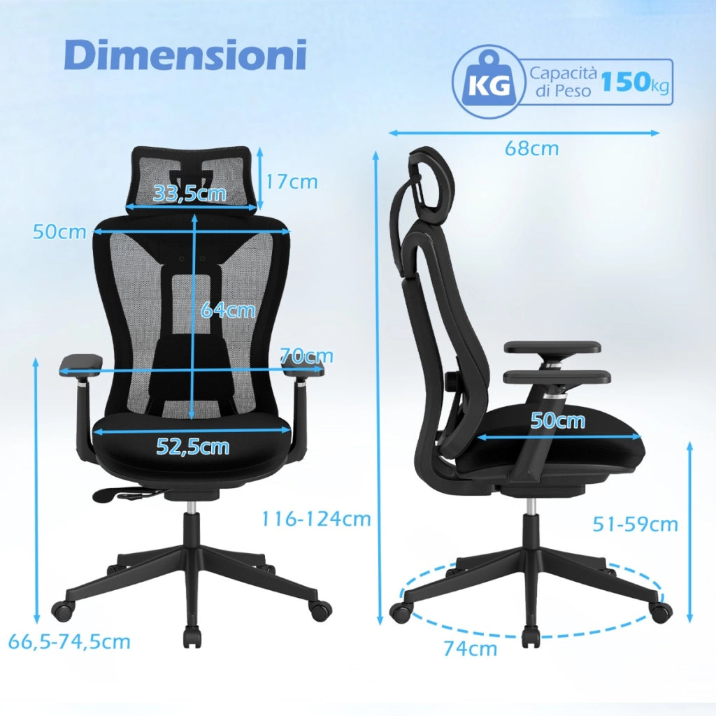 Sedia da scrivania per lavoro girevole regolabile con supporto lombare regolabile, Sedia ergonomica da ufficio in rete Nero-Sedie da ufficio