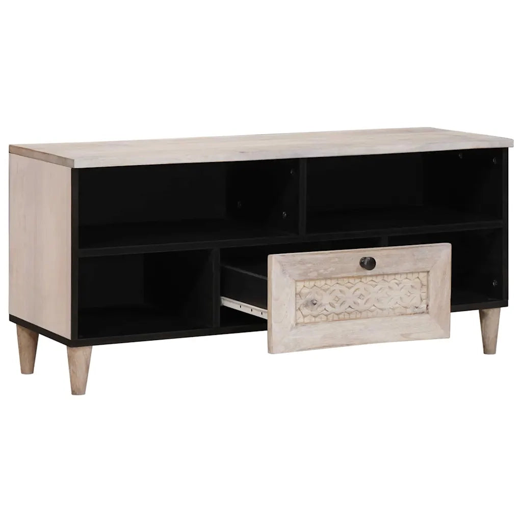 vidaXL Mobile TV Bianco 105 x 33 x 46 cm legno massello di mango