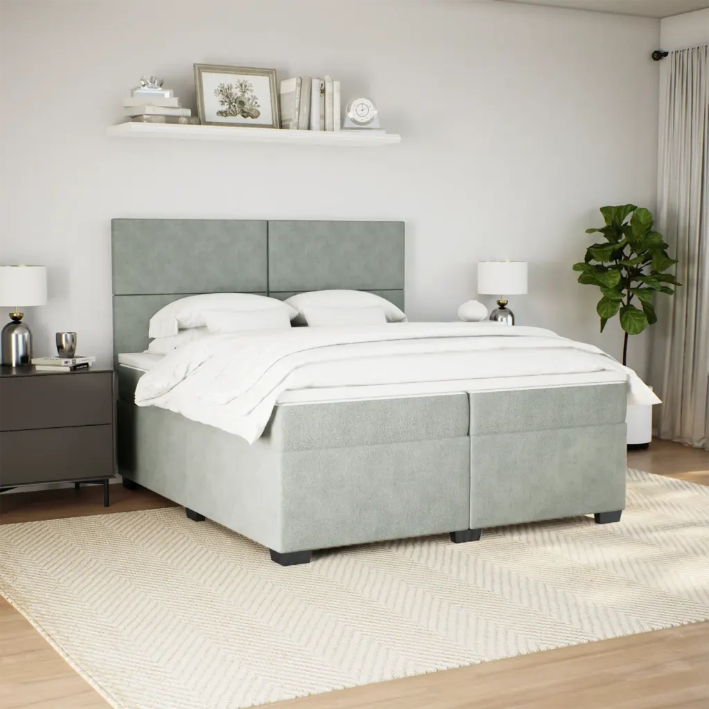 vidaXL Giroletto a Molle con Materasso Grigio Chiaro 200x200cm Velluto
