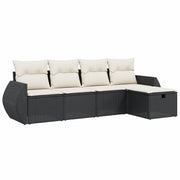 Set Divani da Giardino 5 pz | Set Salotto da Giardino con Cuscini in Polyrattan Nero