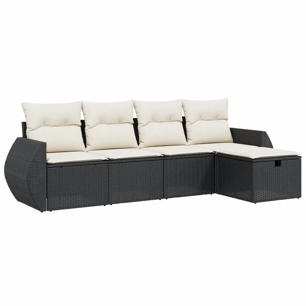 Set Divani da Giardino 5 pz | Set Salotto da Giardino con Cuscini in Polyrattan Nero