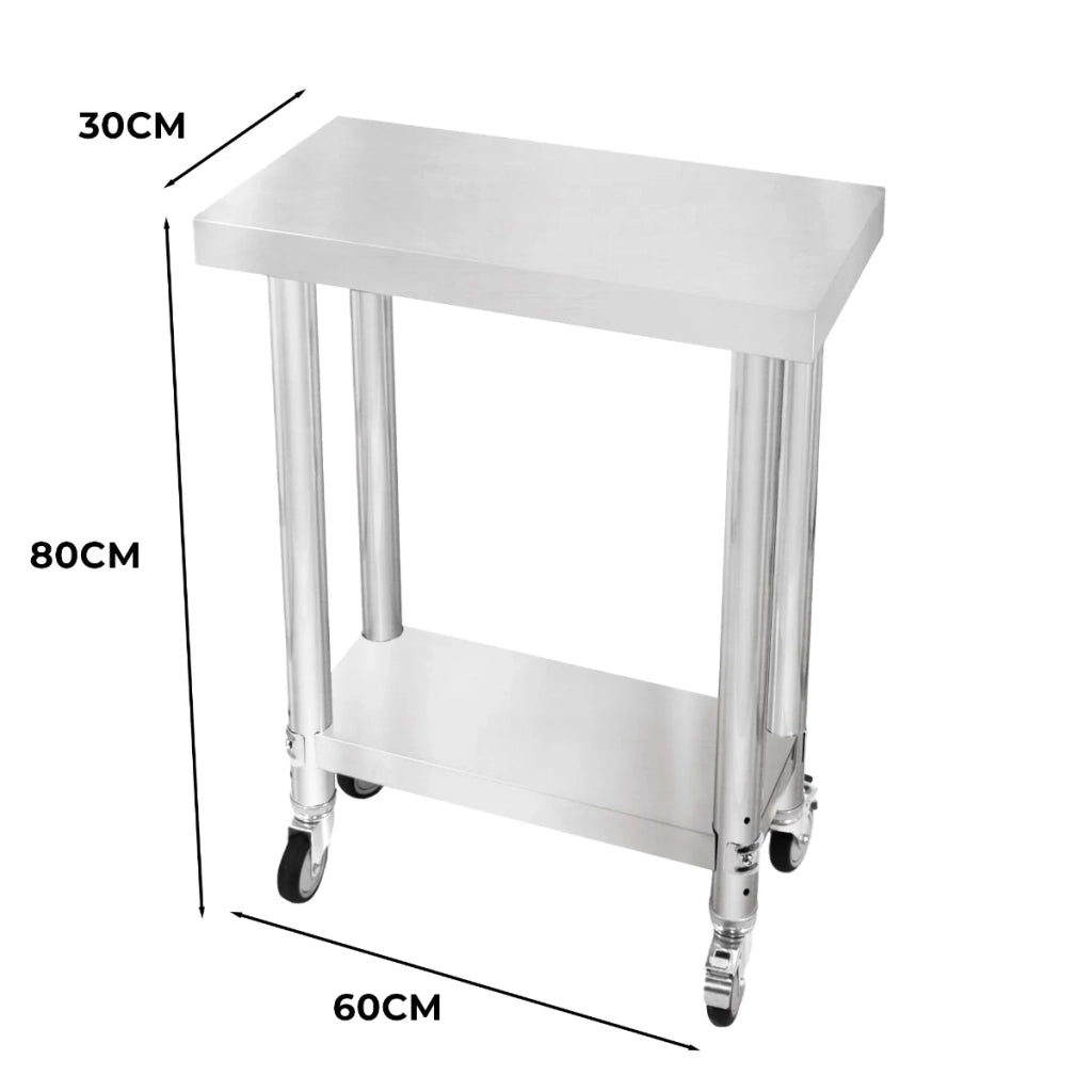 Banco di lavoro per ristorazione Tavolo in acciaio inox per la preparazione degli alimenti Cucina mobile 60cm x 30cm x 80cm