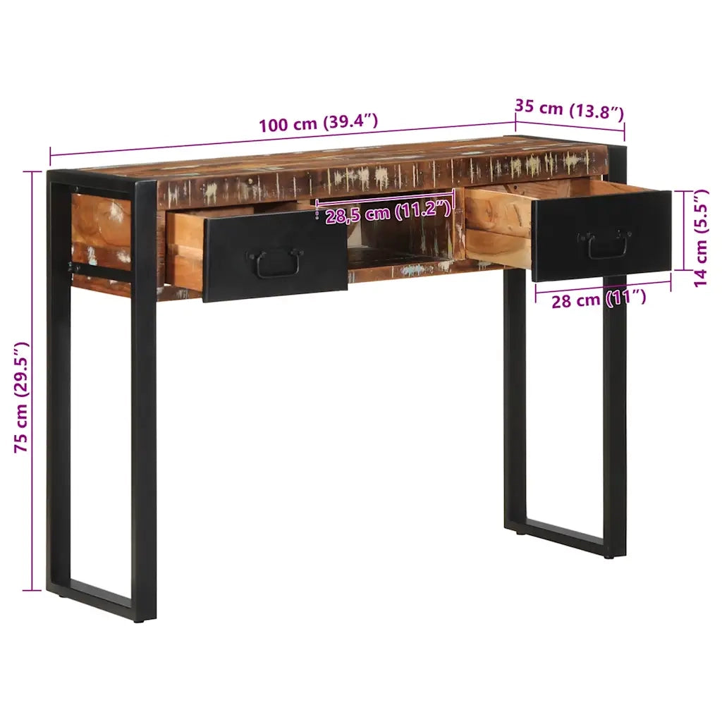 Tavolo Consolle Multicolore 100x35x75cm Legno Massello Recupero 4015928