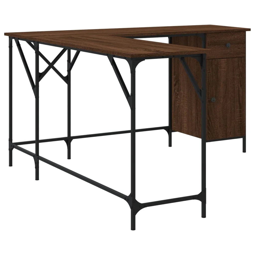 Scrivania tavolo postazione di lavoro mobile per computer studio rovere 141 x 141 x 75 cm legno ingegnerizzato marrone 02_0023621