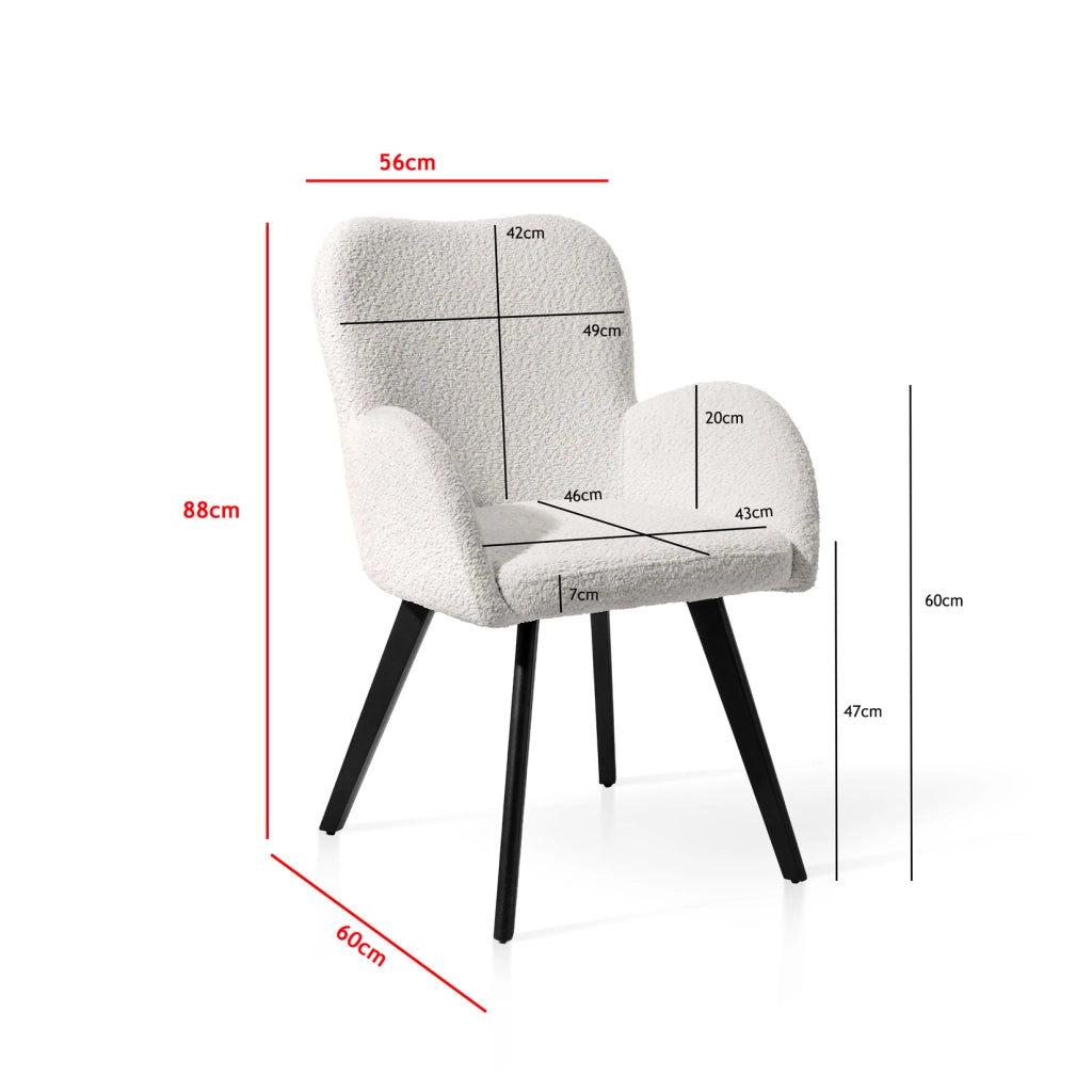 Set 2 sedie da pranzo Hispanohogar ferro e tessuto bouclé bianco 88×56×80 cm