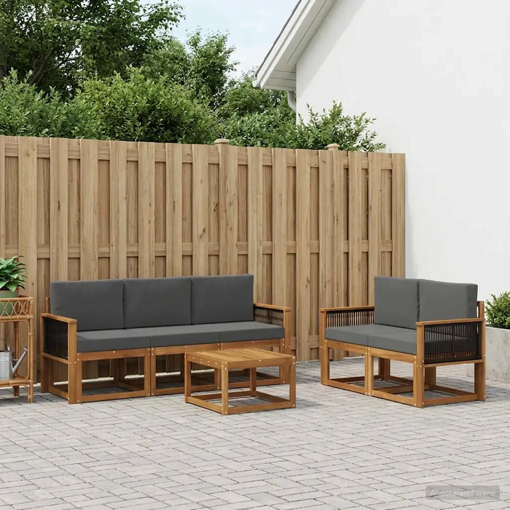 Set di divani da esterno con cuscino 6 pcs Naturale e Antracite