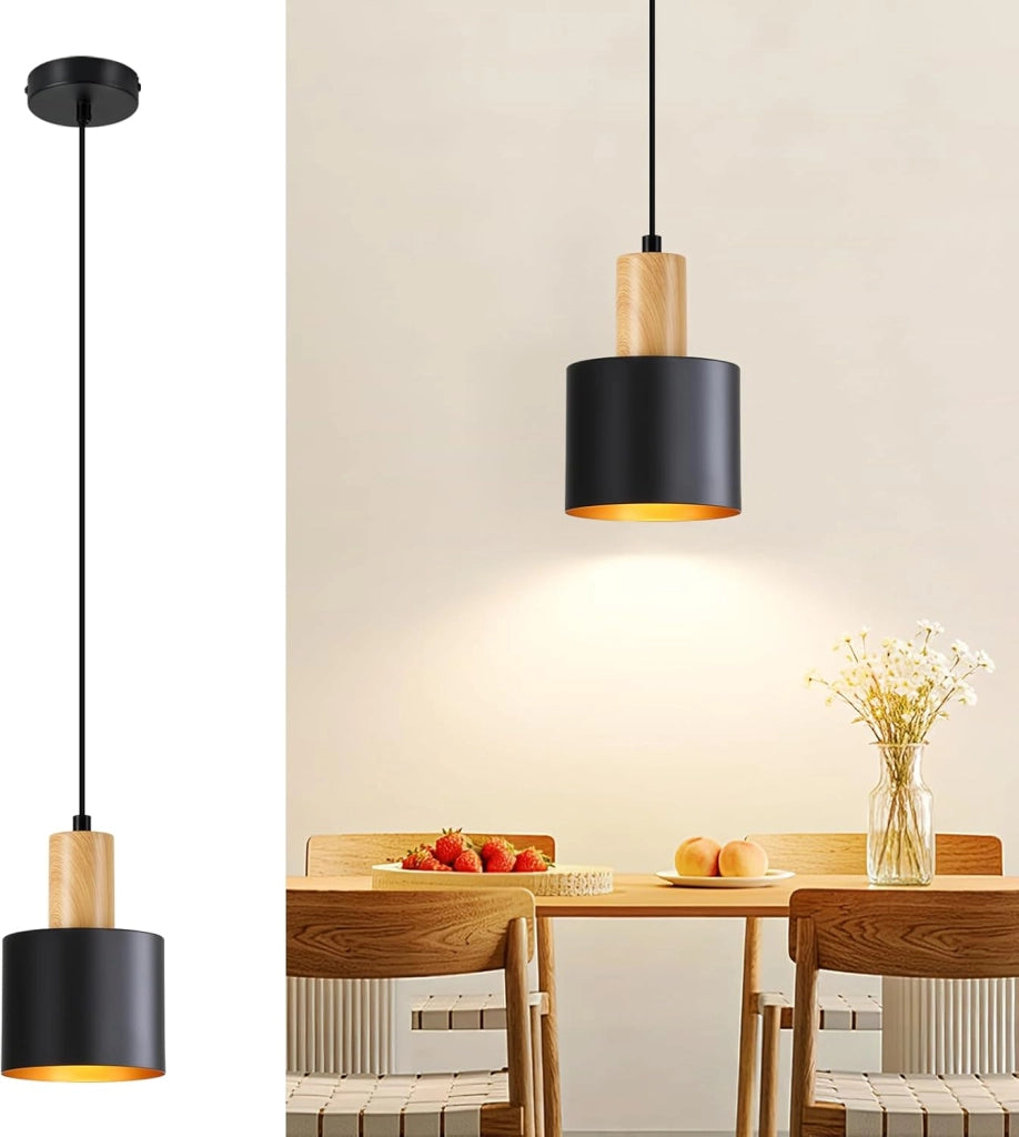 ZMH Lampada a sospensione da cucina retrò E27 40W nero e oro altezza regolabile per isola cucina o zona pranzo