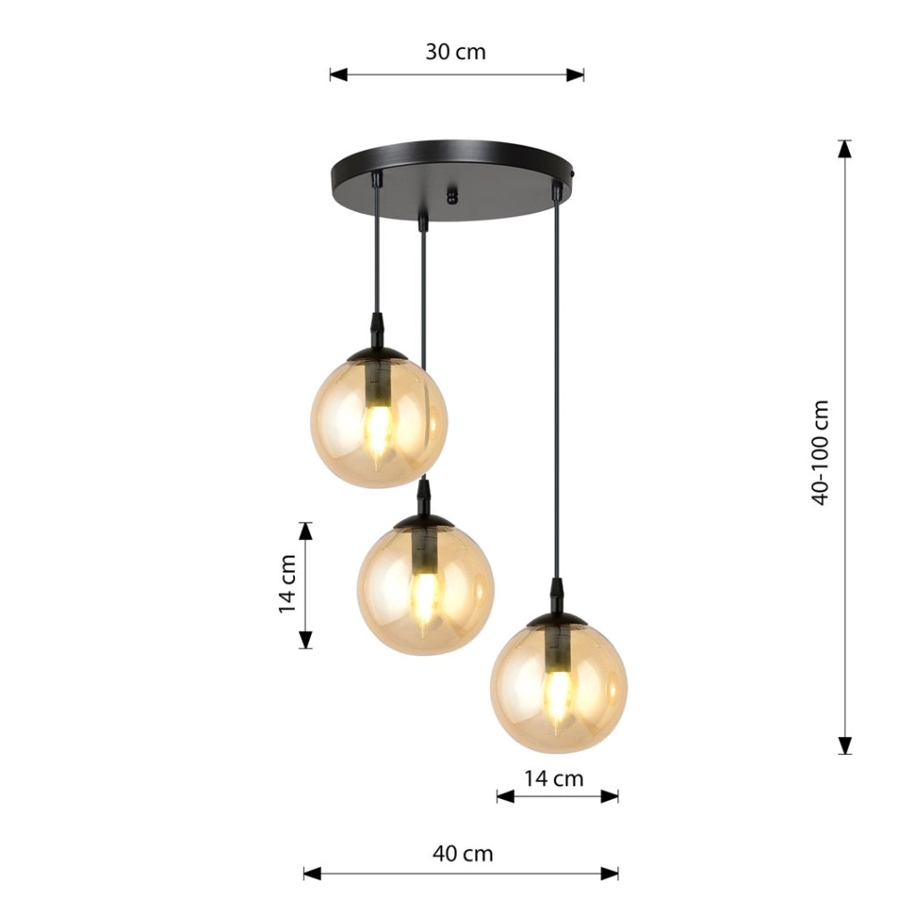 Lampadario Emibig COSMO 3 3xE14 nero miele vetro Premium