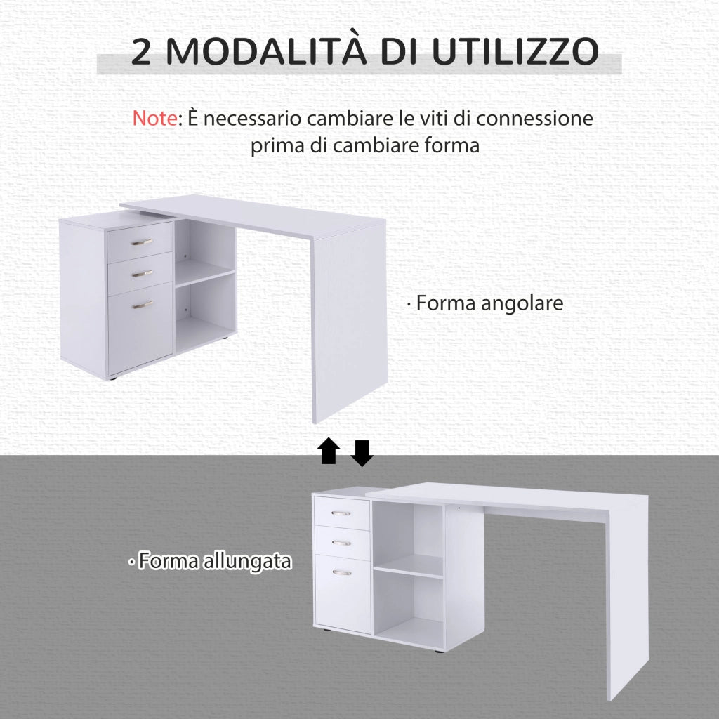 EasyComfort Scrivania Angolare per PC con 2 Cassetti e Ripiani Aperti, Scrivania ad Angolo Forma a L in Legno e Metallo, 117x83.5x76 cm, Bianco