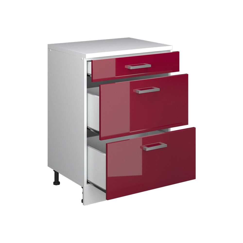 Mobile per mansarda Rion Rosso lucido/Bianco 60 x 83.8 cm senza inclinazione con 3 cassetti Vicco