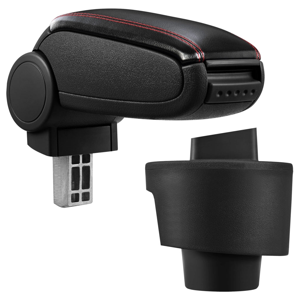 [pro.tec] Bracciolo centrale - Poggiabraccio con vano portaoggetti - imbottito - in similpelle - nero con cucitura rossa - Seat Ibiza Tipo 6J