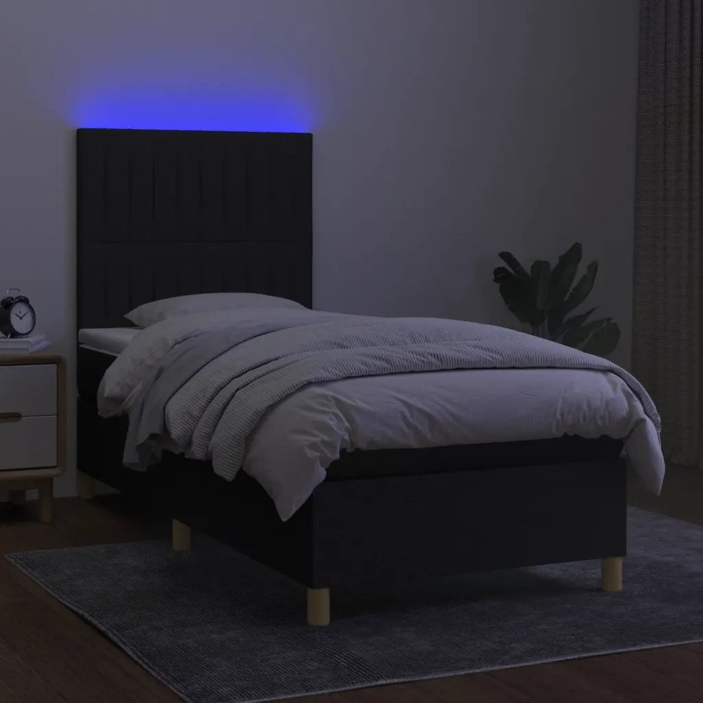 Letto a Molle con Materasso e LED Nero 90x190 cm in Tessuto cod mxl 62755