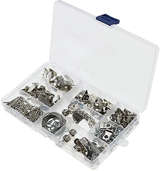 Kit di appesi per foto portatile - 230 pezzi - Assortimento in argento - Appesi per foto adatti a cornici, specchi e opere d'arte