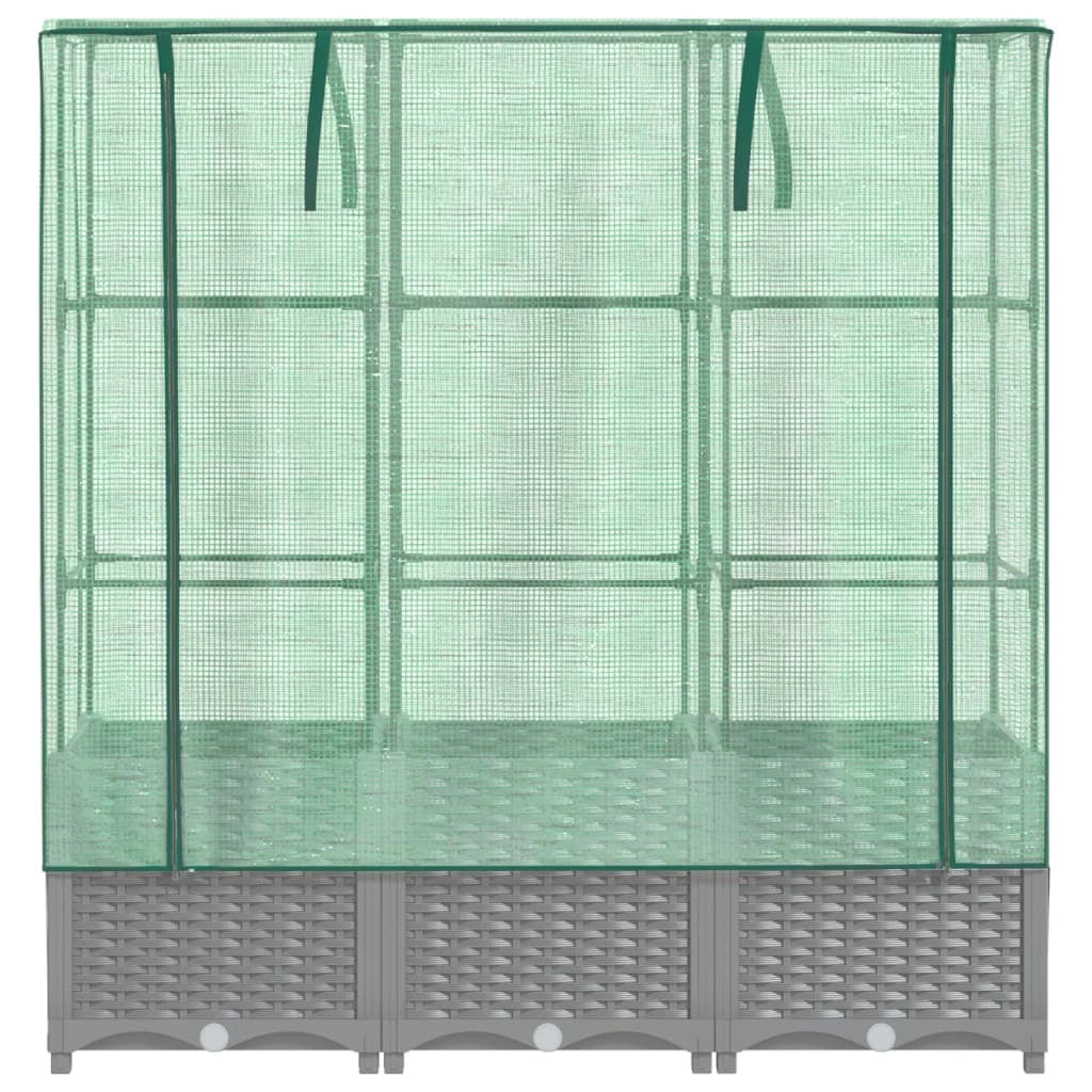 Aiuola rialzata/fioriera con copertura effetto rattan 120 x 40 x 138 cm grigio chiaro 02_0038741