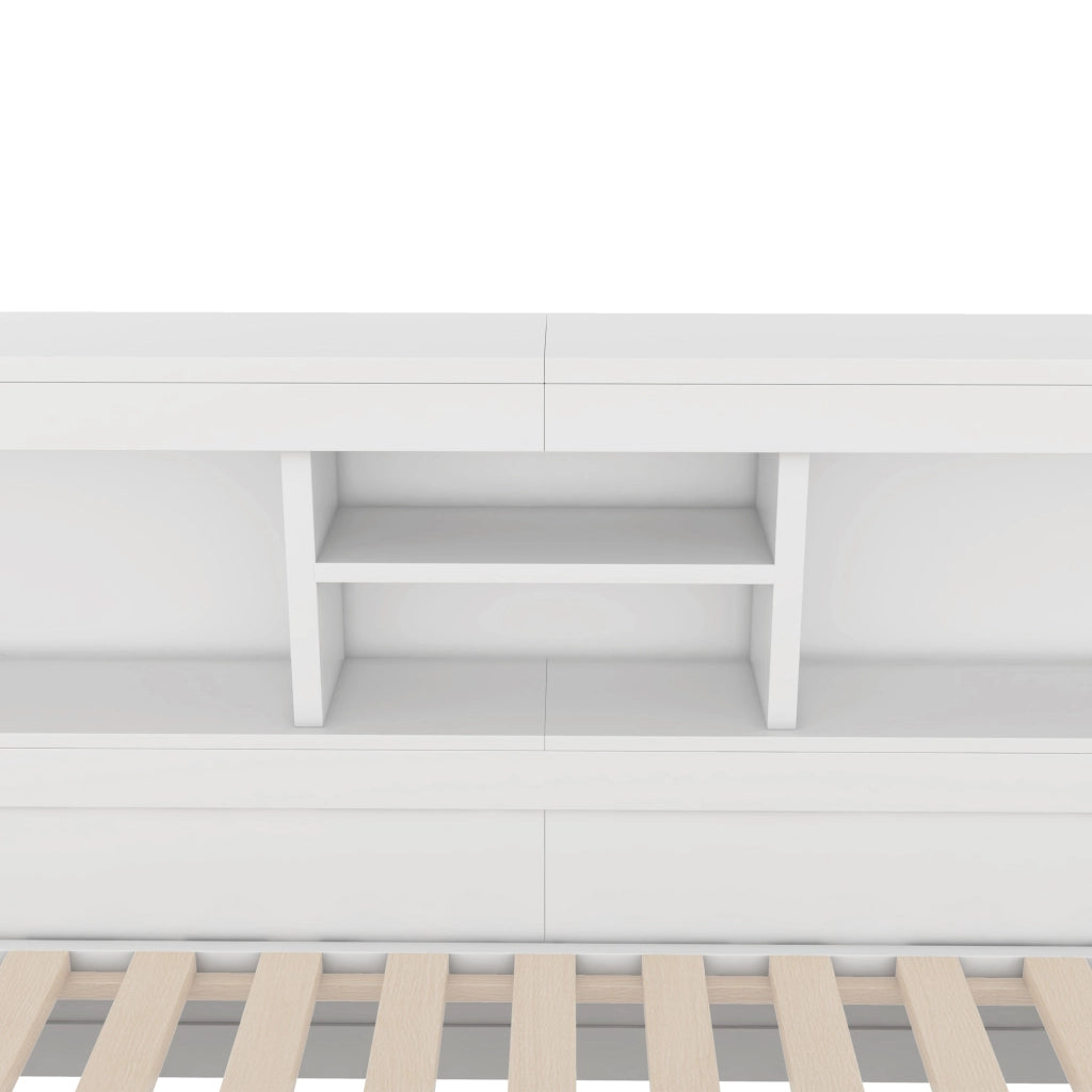 LETTO estraibile 140x200 cm bianco con LED, presa, USB e vano laterale