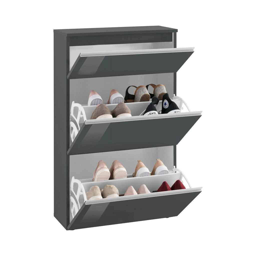 Mobile Portascarpe Alejandra, Scarpiera 12 Paia Made in Italy, 60x27x108h cm Nero Antracite Lucido