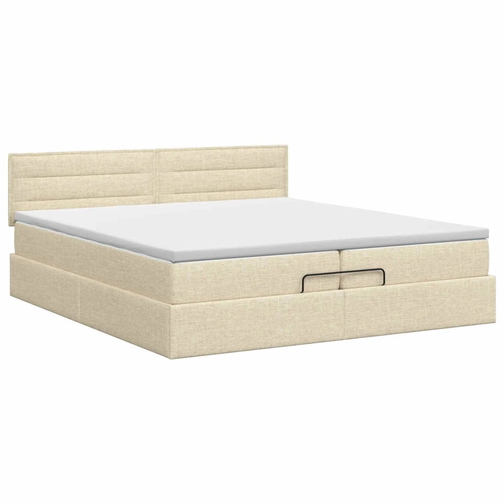 Letto ottomano con materasso Crema 200 x 200 cm Tessuto 3456273