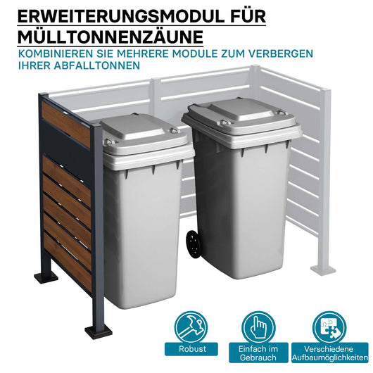 Estensione per copri bidoni della spazzatura, copribidone da esterno in acciaio antracite ed effetto legno, porta bidoni, recinto cassonetti