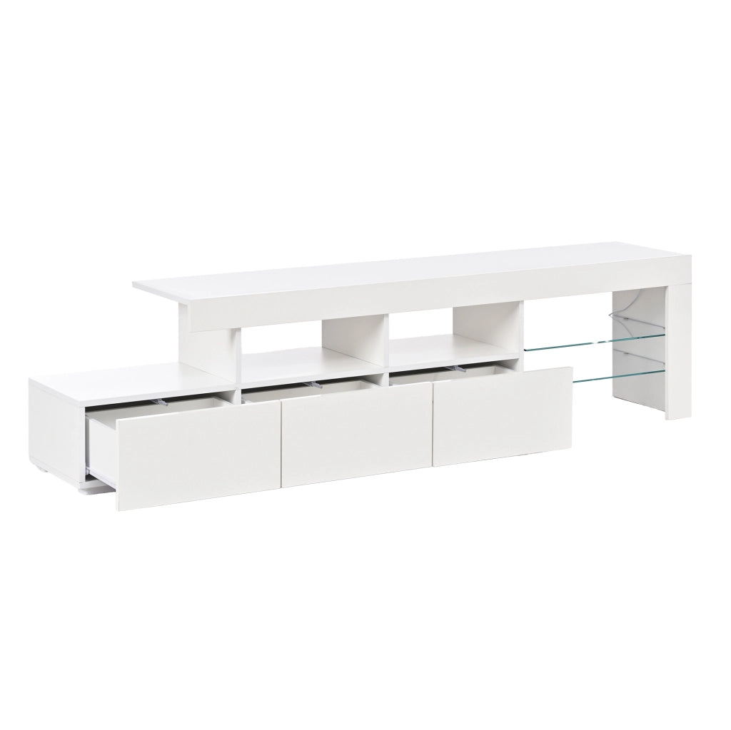 Mobile TV 180x35x45 cm con illuminazione LED; frontale lucido; 3 cassetti; in MDF e truciolare; bianco