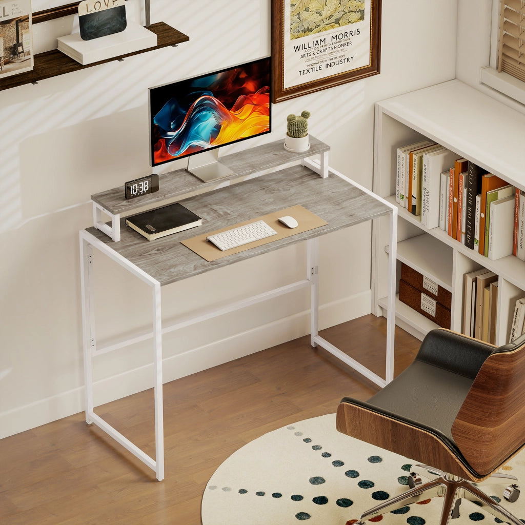 Scrivania computer pieghevole con supporto monitor ¨C zephmum ¨C legno naturale 100x48x87.5 cm
