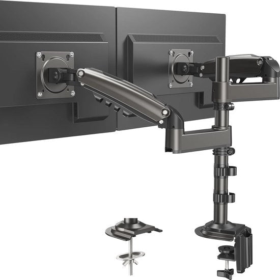 Sostegni Monitor Dupli per Schermi da 13"-32" - Armoneggiabile a Gas con 360° di Rotazione e Regolazione di Altezza Ergonomica