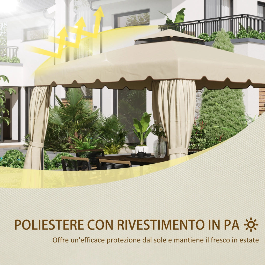 Tetto per Gazebo da Giardino 3x3m ¨C Zephmum ¨C 2 Livelli in Poliestere Beige