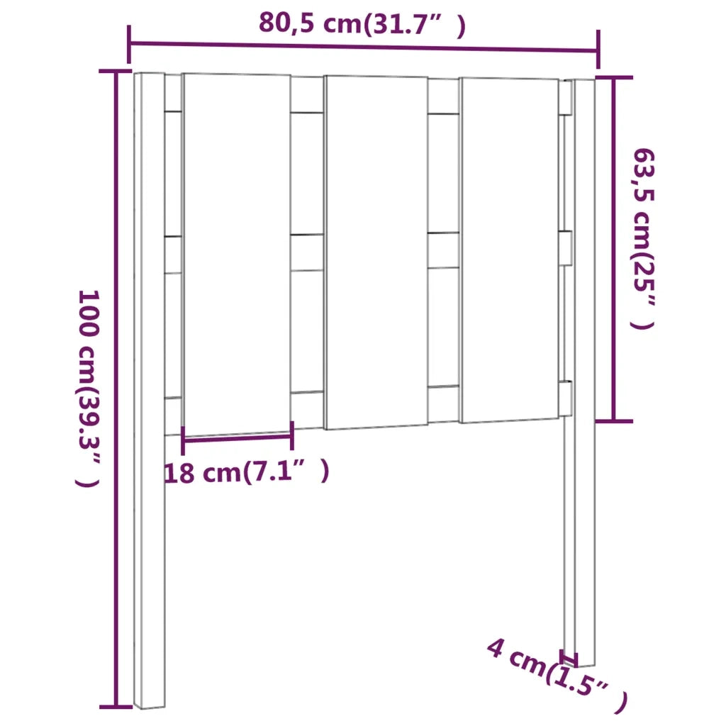 Testiera per Letto Nera 80,5x4x100 cm in Legno Massello di Pino 817969