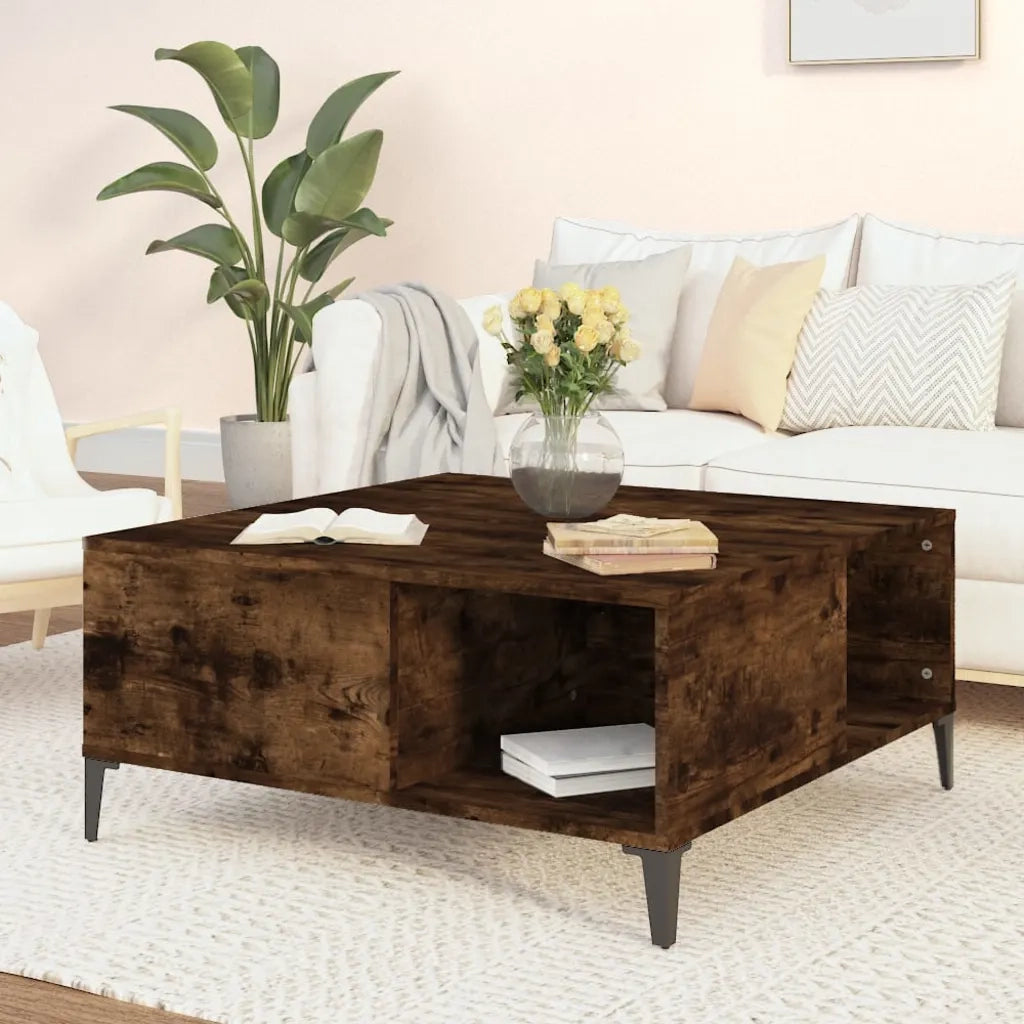 Tavolino da Salotto-Tavolino da soggiorno-Tavolo Rovere Fumo 80x80x36,5 cm Legno Multistrato 913097