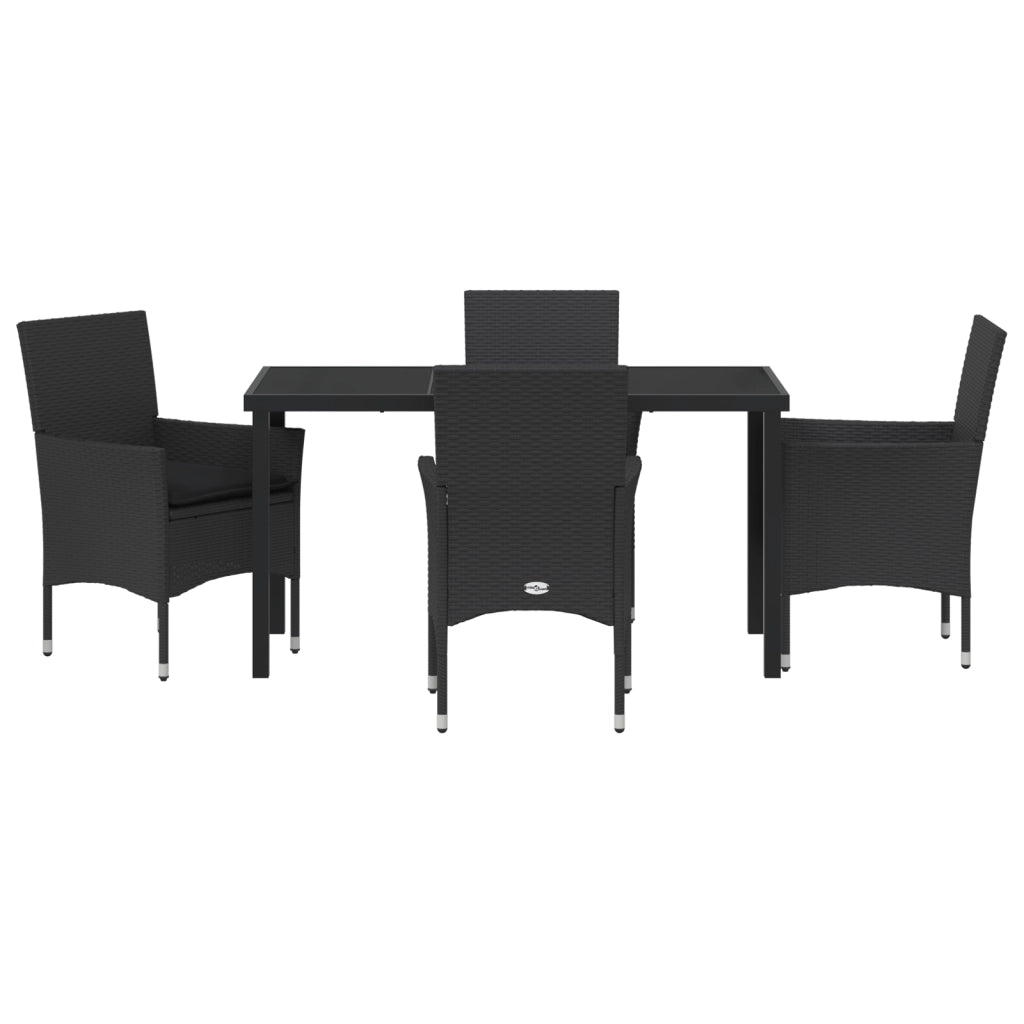 Set da Pranzo da Giardino 5 Pezzi con Cuscini in Polyrattan Nero