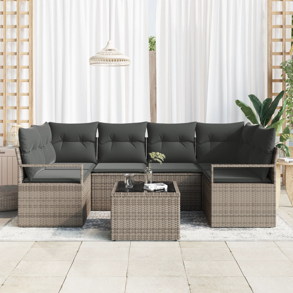 Set Divano da Giardino 7 Pezzi con Cuscini Grigio Polyrattan